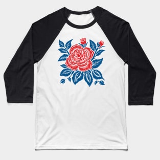 Scandinavian folk art roses red and blue Baseball T-Shirt